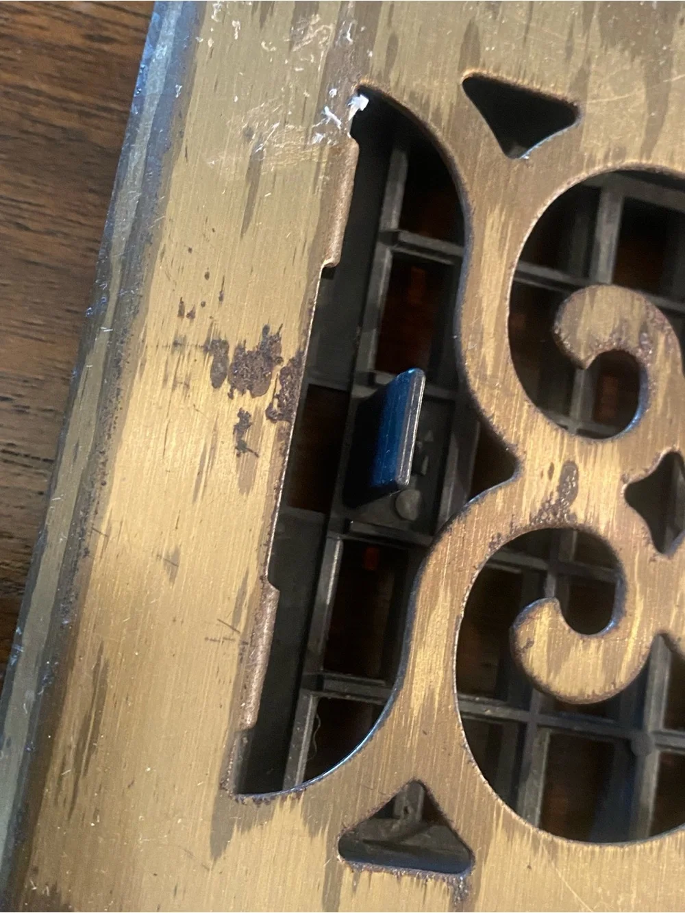 Pair Vintage Ornate Metal 4x10 Floor Registers Scroll Grille Heat Vents